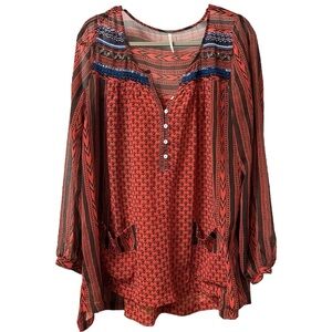 Free People Feather In The Wind Sheer‎ Print Beaded Sequence Tunic  SZ  S/P